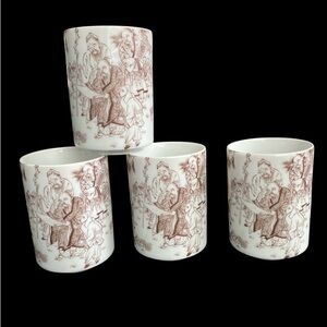 Vintage Set of 4. Japanese Scene, Porcelain Brush Pot/ cups, mugs. Hand painted.